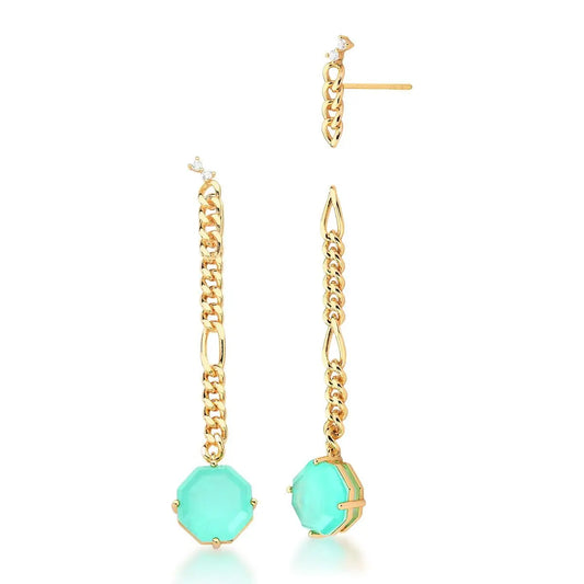 Brinco Ear Jacket 2 em 1 Cristal Turmalina | Ouro 18k
