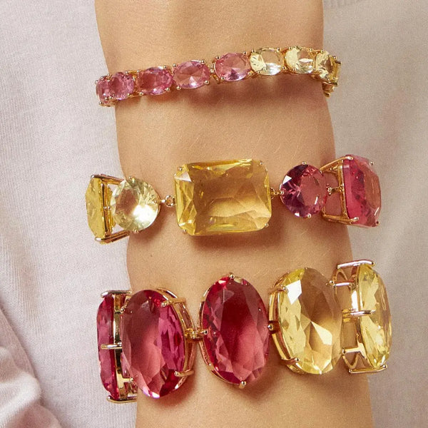 PULSEIRA COM CRISTAIS RETANGULARES INCOLOR BANHADA A OURO 18k