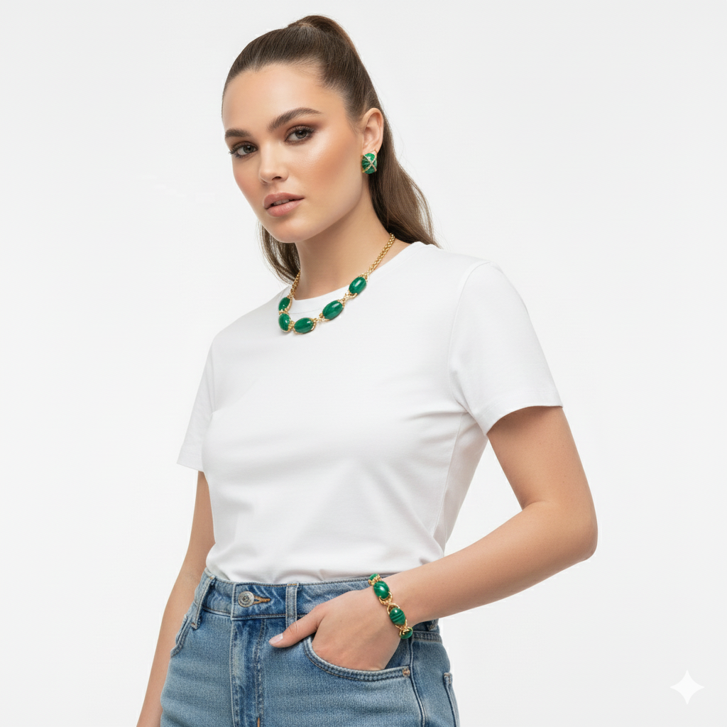 Conjunto Cristais Ovais Completo | Ouro 18k