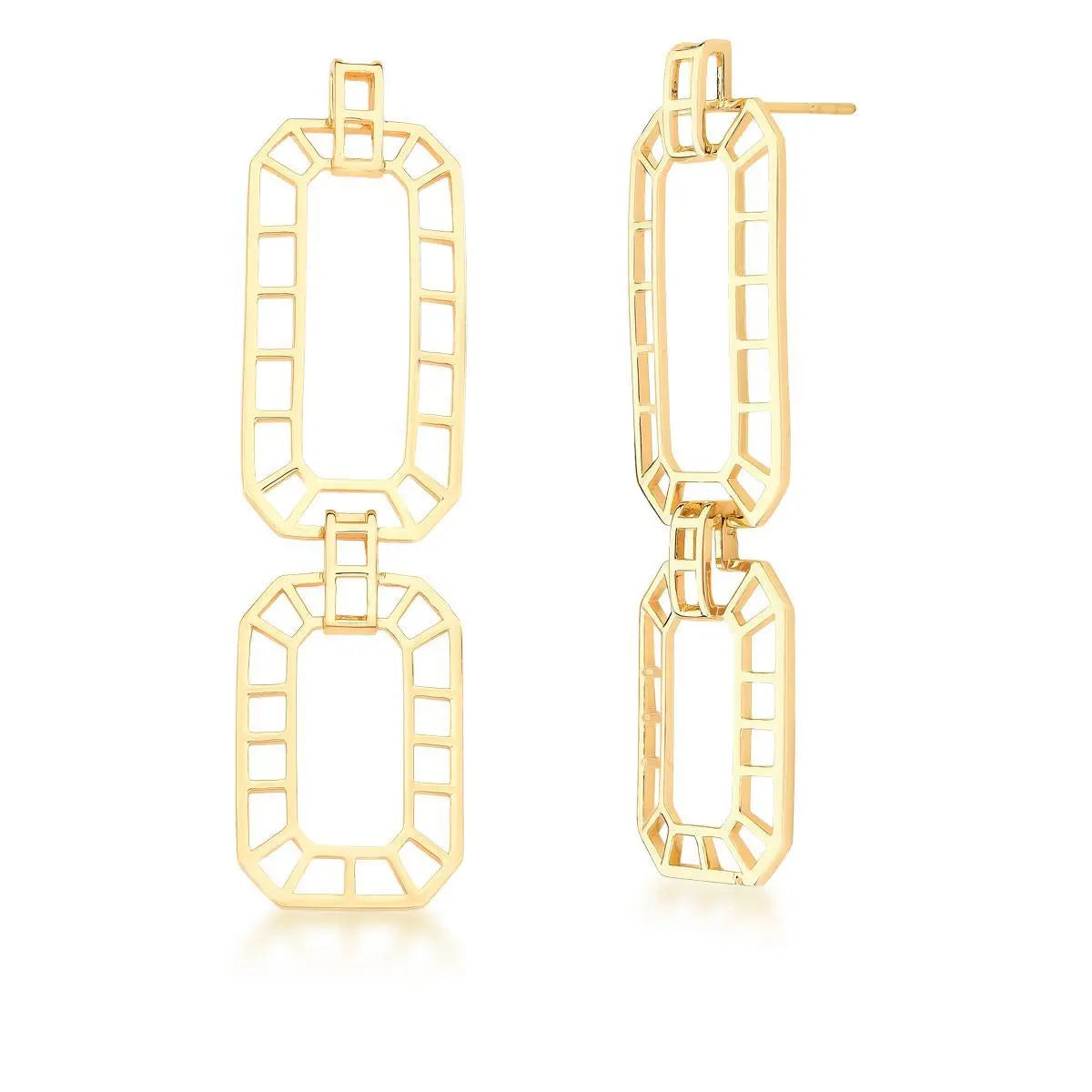 Conjunto Pêndulo Retangular Trabalhado Vazado | Ouro 18k