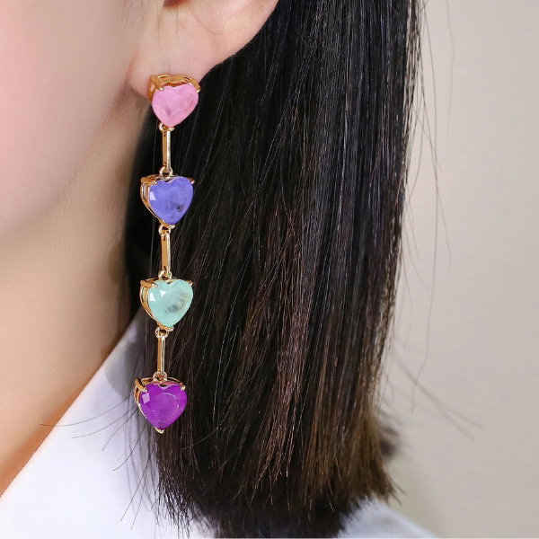 Brinco Coração Colors | Ouro 18k