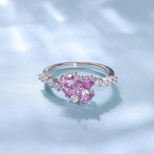 Anel Pedras Cravejadas Pink | Prata 925