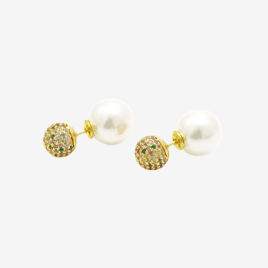 Brinco Esfera e Pérola | Ouro 18k