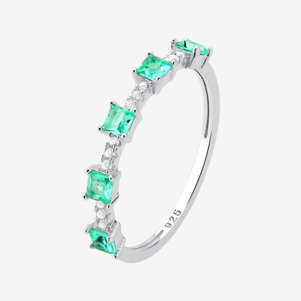 Anel Fininho Pedras Carrê Green | Prata 925