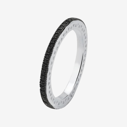 Anel Aliança Pavê Black | Prata 925