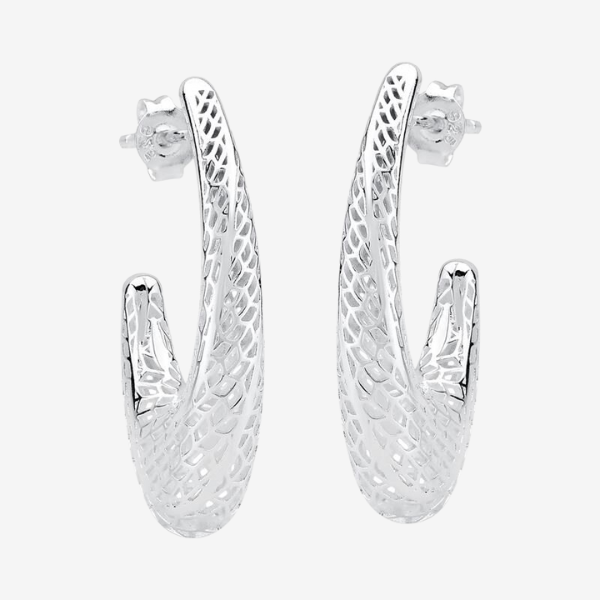 BRINCO PRATA 925 3D MEIA ARGOLA COMPRIDA