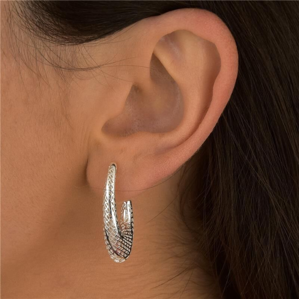 BRINCO PRATA 925 3D MEIA ARGOLA COMPRIDA