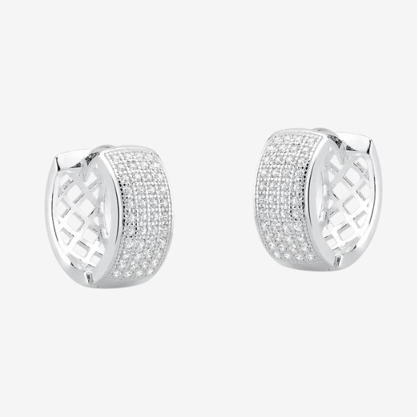 BRINCO CLICK PRATA 925 GRANDE, 4 FILEIRAS DE PEDRAS, COLMÉIA VAZADA