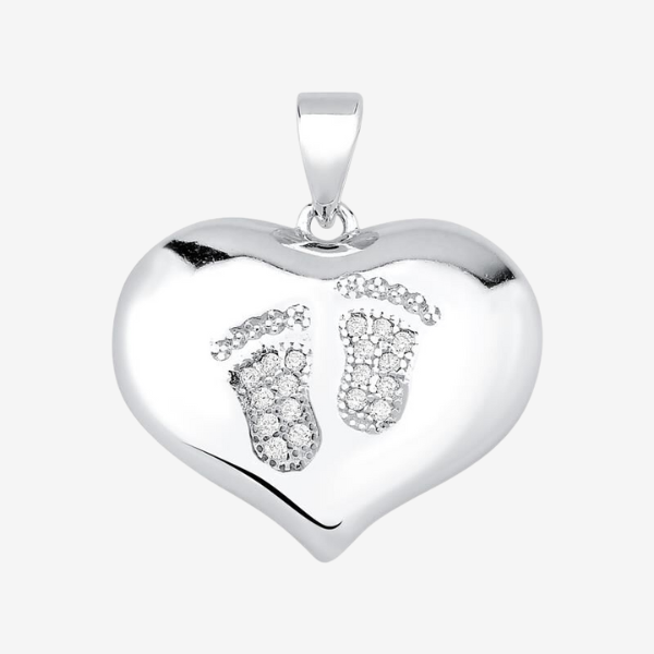 PINGENTE PRATA 925 CORAÇÃO LISO COM 2 PEZINHOS NO CENTRO