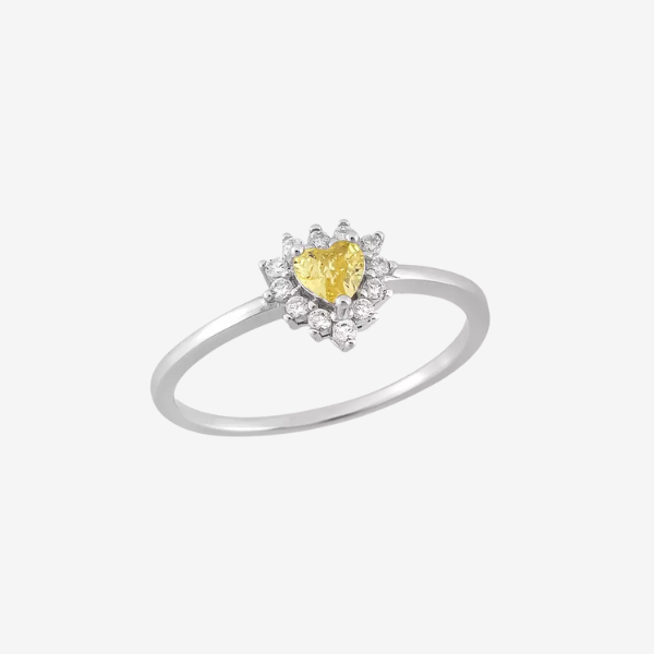 Anel Coração Cravejado yellow – Prata 925 com Banho de Ródio