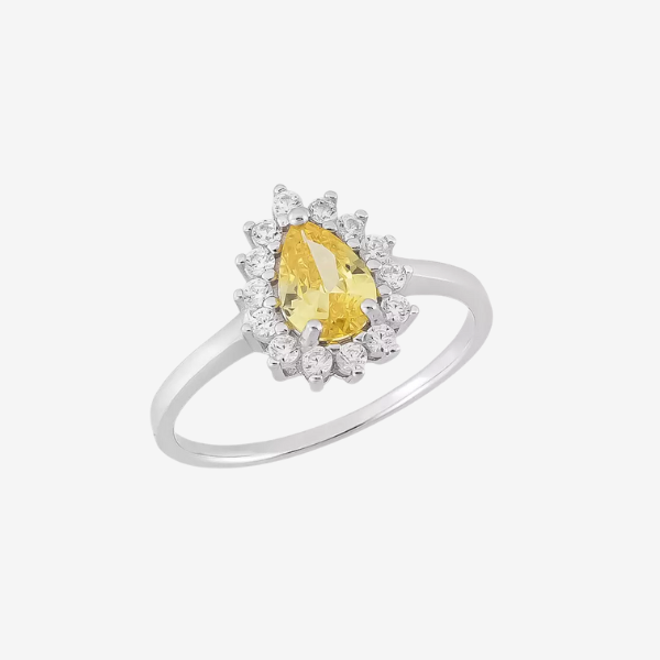 Anel cravejado gota yellow – Prata 925 com Banho de Ródio