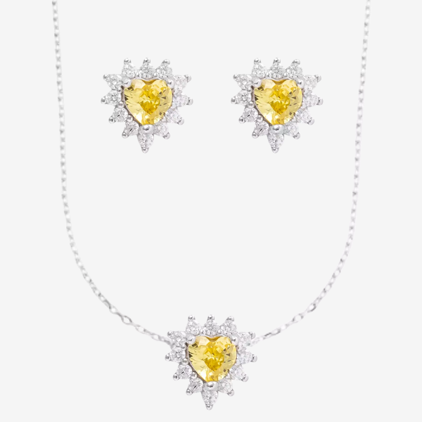 Conjunto Coração Cravejado yellow – Prata 925 com Banho de Ródio