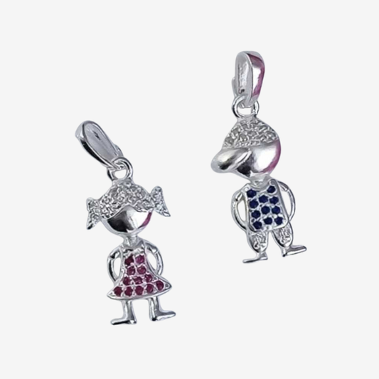 Pingente Menino e Menina com Rubi | Prata 925