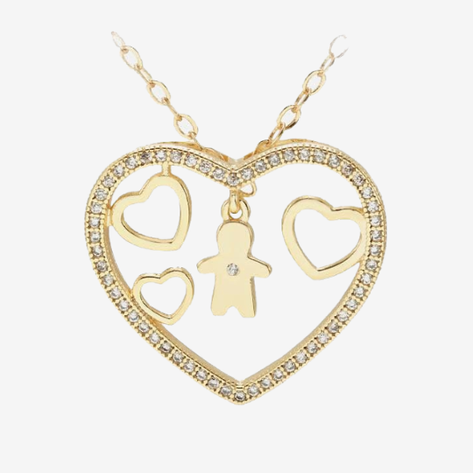 Colar Pingente Menino Coração Vazado | Ouro 18k