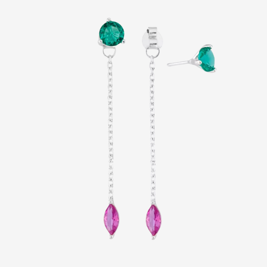 Brinco Pendant Turmalina com Pink | Prata 925