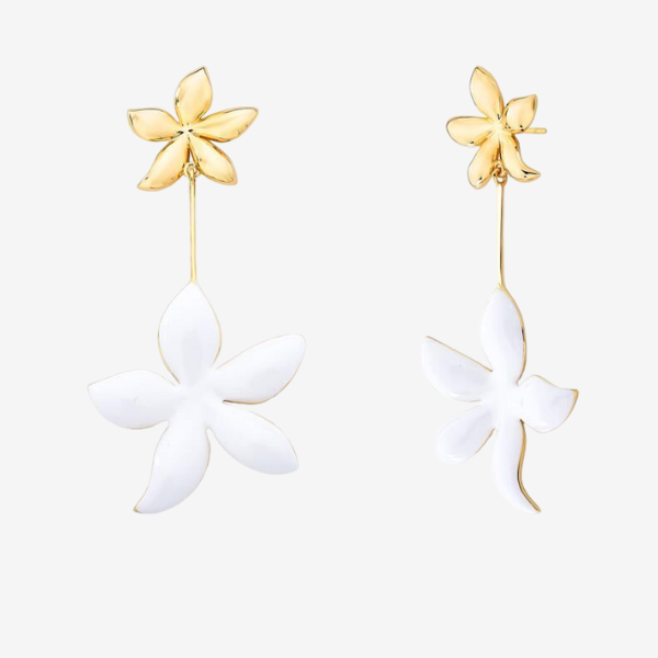 Brinco Pêndulo com Flor Esmaltada e Lisa