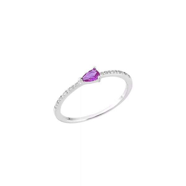 ANEL prata solitário gotinha pink