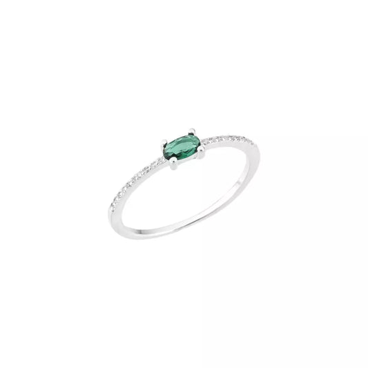Anel Solitário Oval Esmeralda | Prata 925