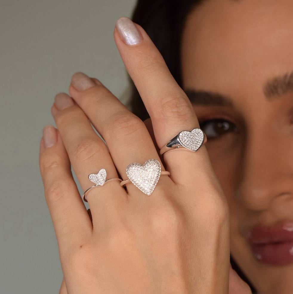 ANEL coração cravejado prata 925