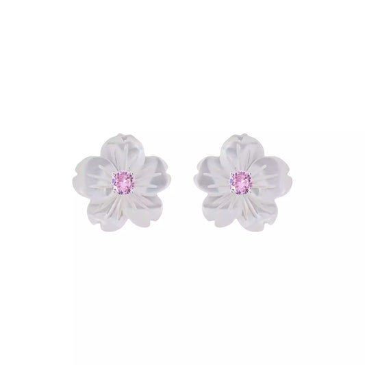 Brinco Madre Pérola Flor Rosa | Prata 925