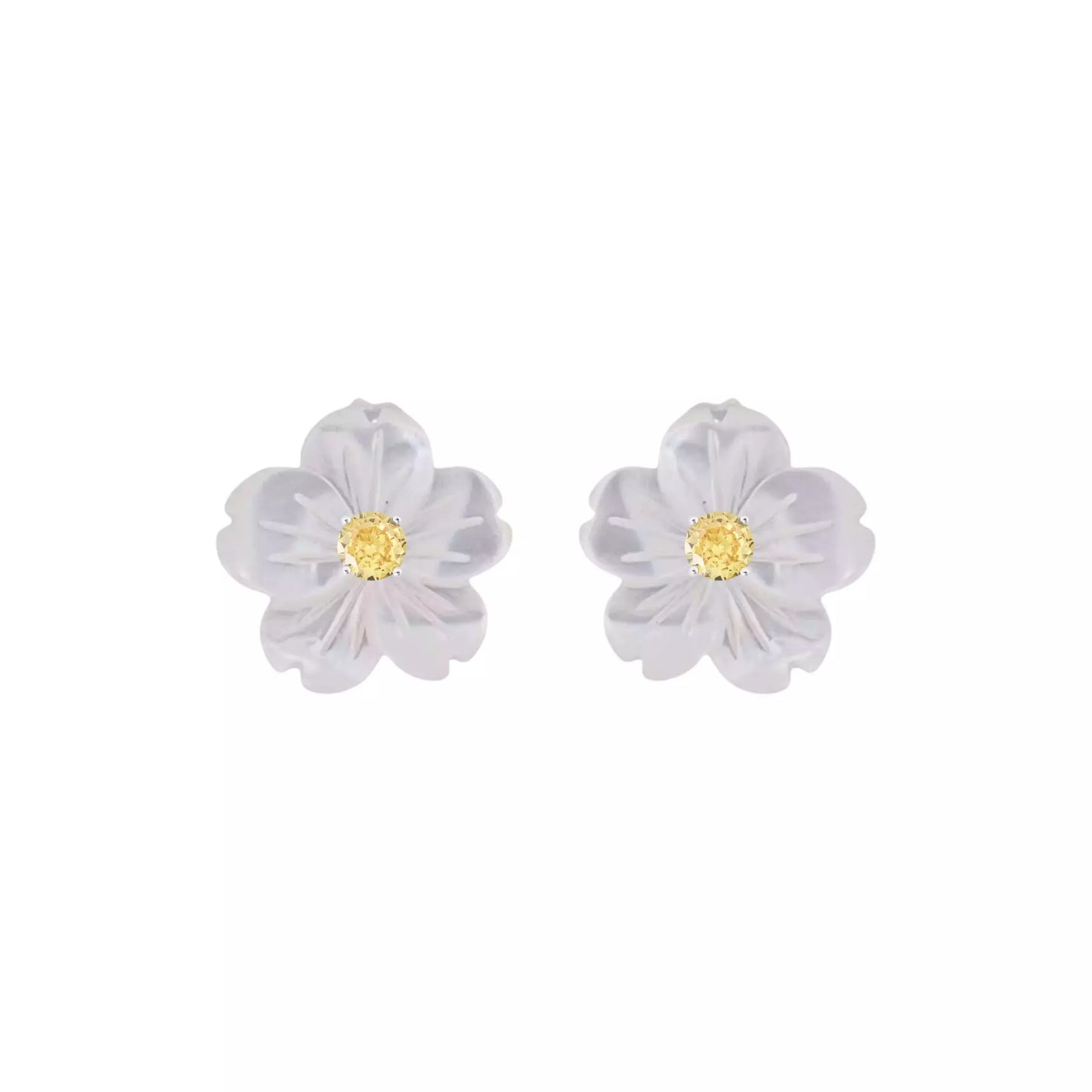 Brinco Madre Pérola Flor Amarela | Prata 925