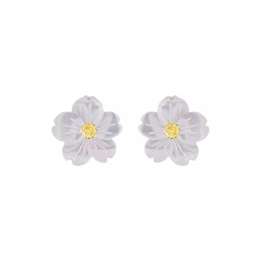 Brinco Madre Pérola Flor Amarela | Prata 925