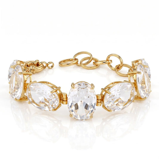 Pulseira Riviera Cristal Oval | Banho de Ouro 18k
