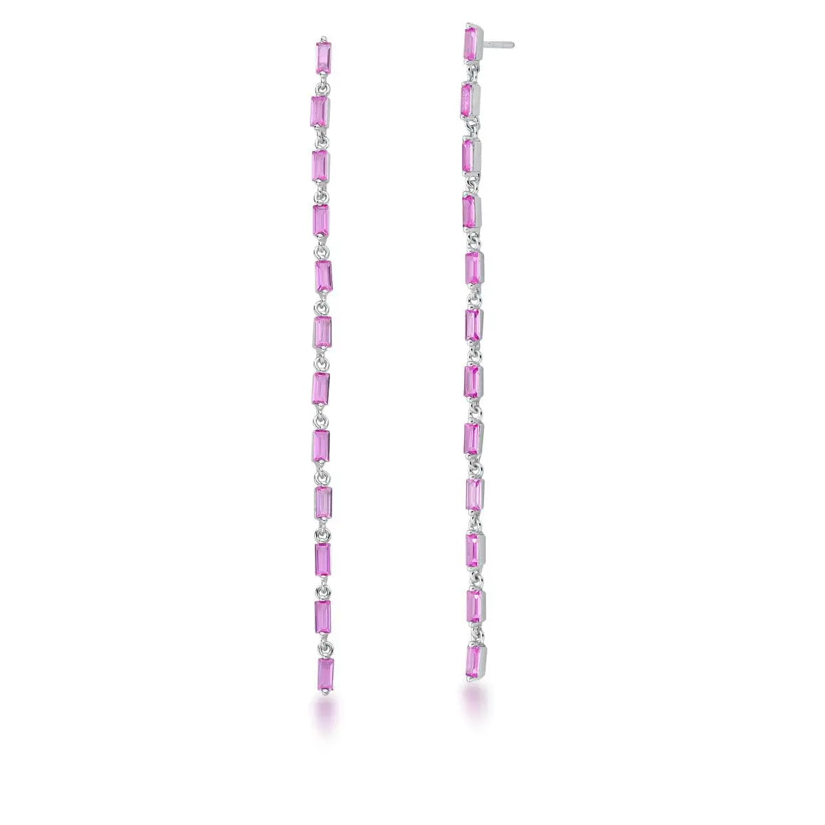 Brinco Pêndulo Cristais Retangulares Rosa | Ródio