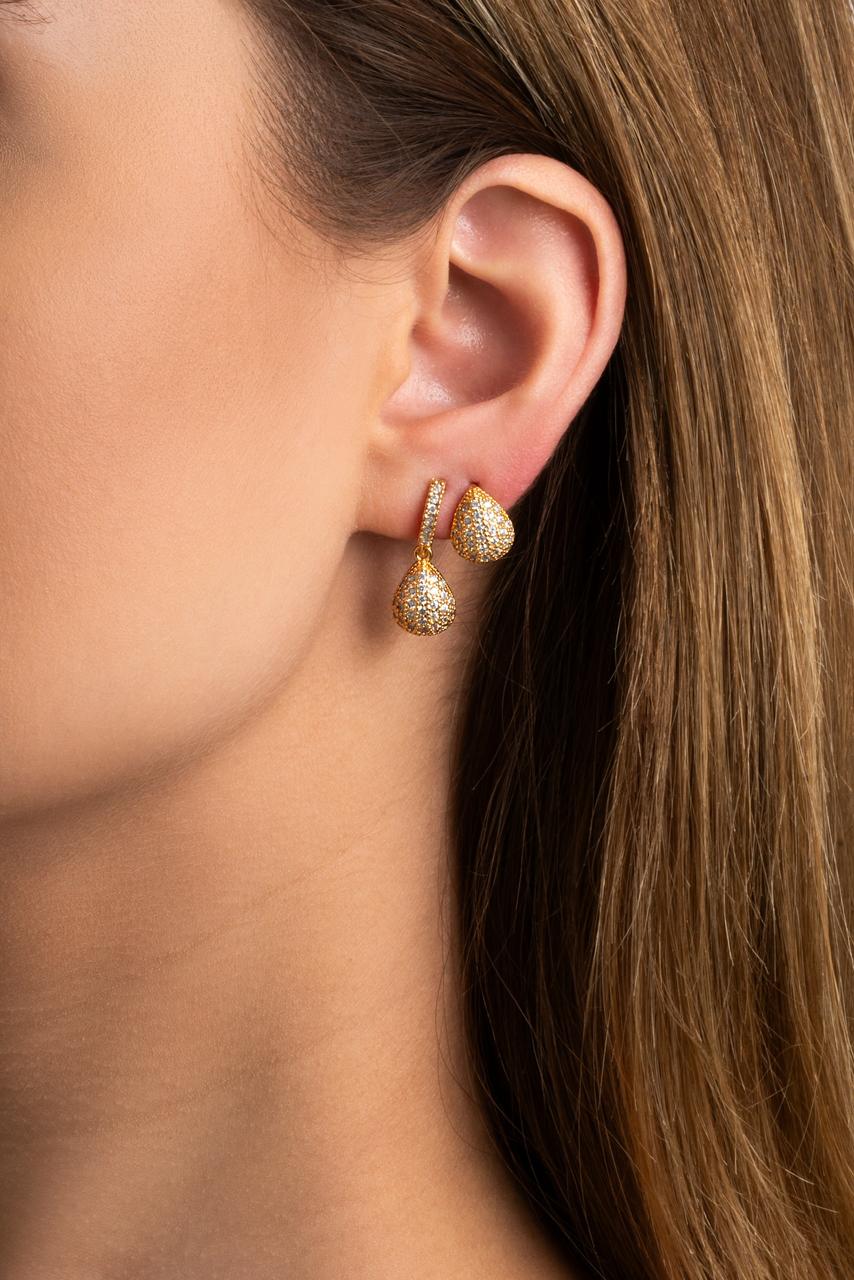 Conjunto Argola e Brinco Gota | Banho Dourado