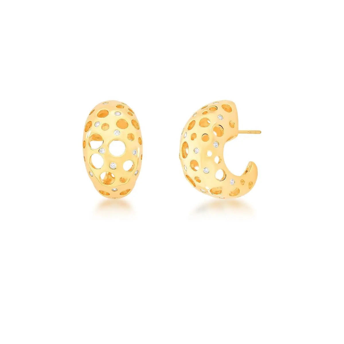 Brinco Meia Argola Abaulada Vazada | Ouro 18k