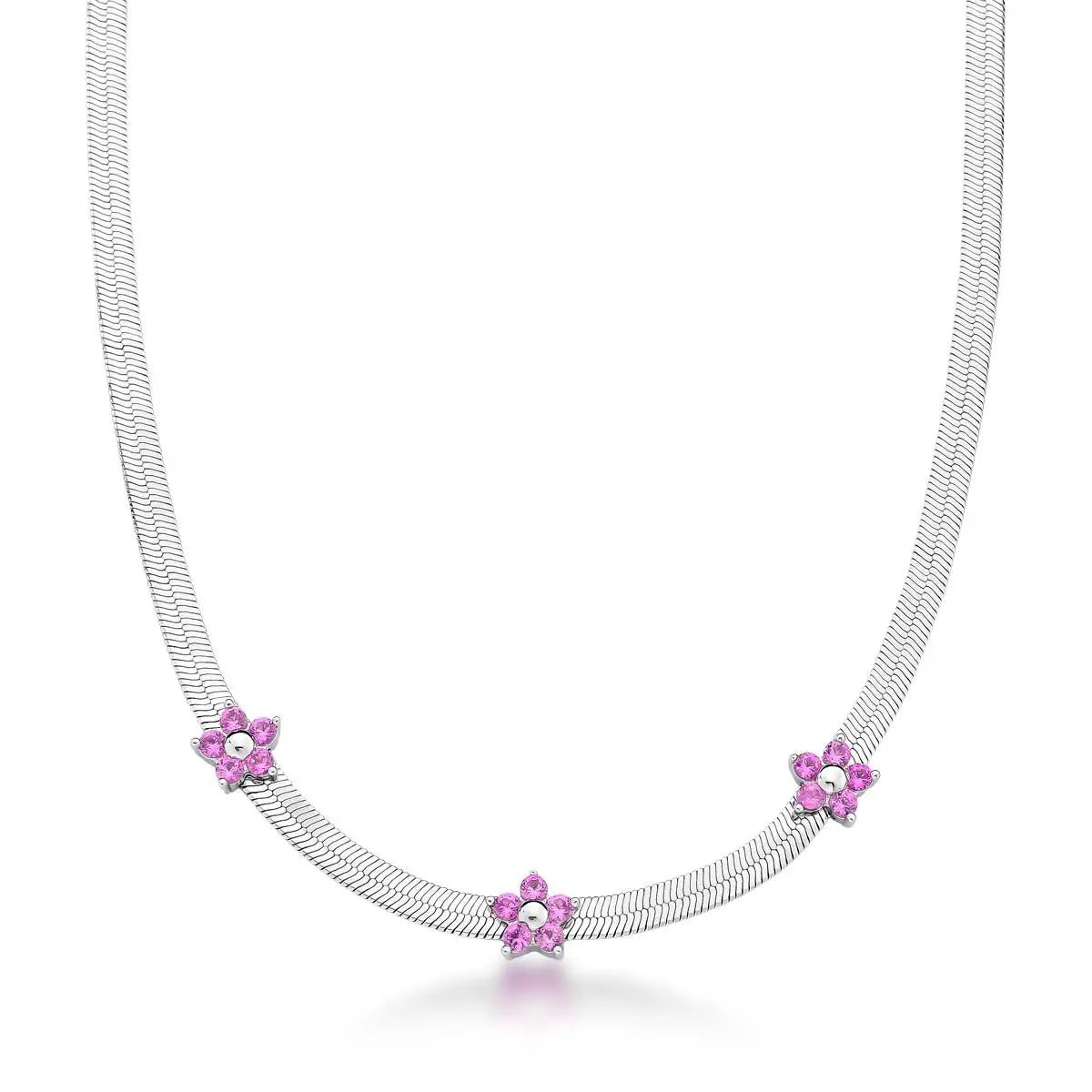 Choker Esteira Laminada com Flores | Ródio