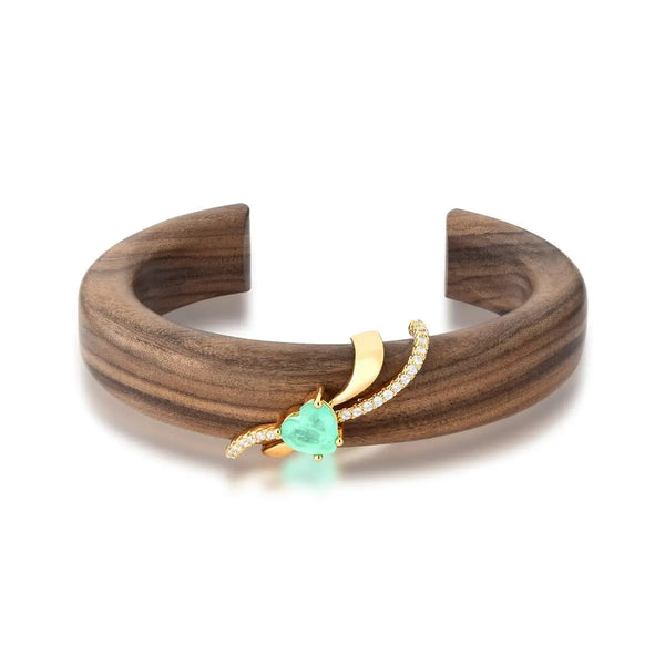 BRACELETE EM MADEIRA JACARANDÁ TURMALINA BANHADO A OURO 18k