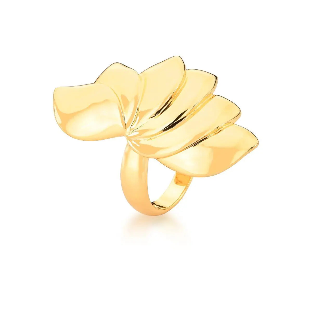 ANEL ANEL COM PÉTALAS FLOR DE LÓTUS LISA BANHADO A OURO 18k