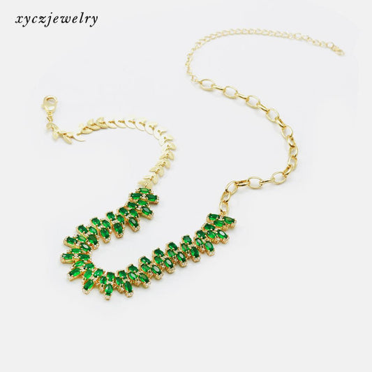 Colar Carrês Verde | Banho Dourado
