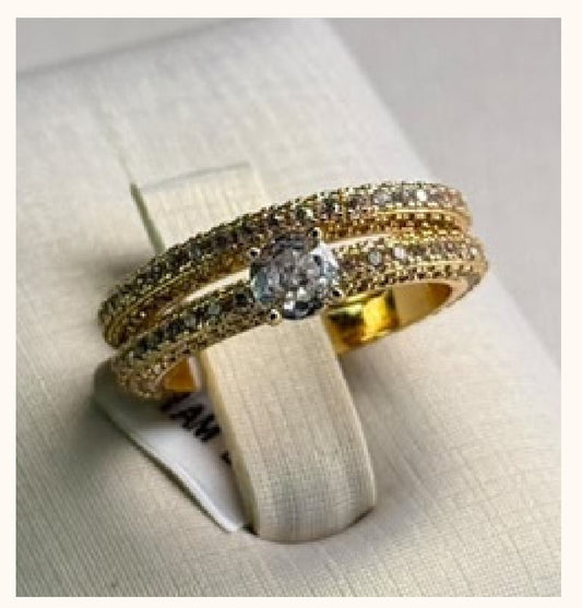 Solitário e Aliança Cravejados | Banho de Ouro 18k - vista completa
