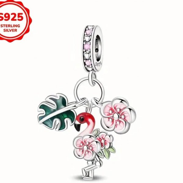 Berloque Pingente Flamingo e Flor