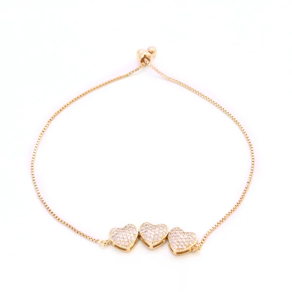 Pulseira 3 Corações Cravejados