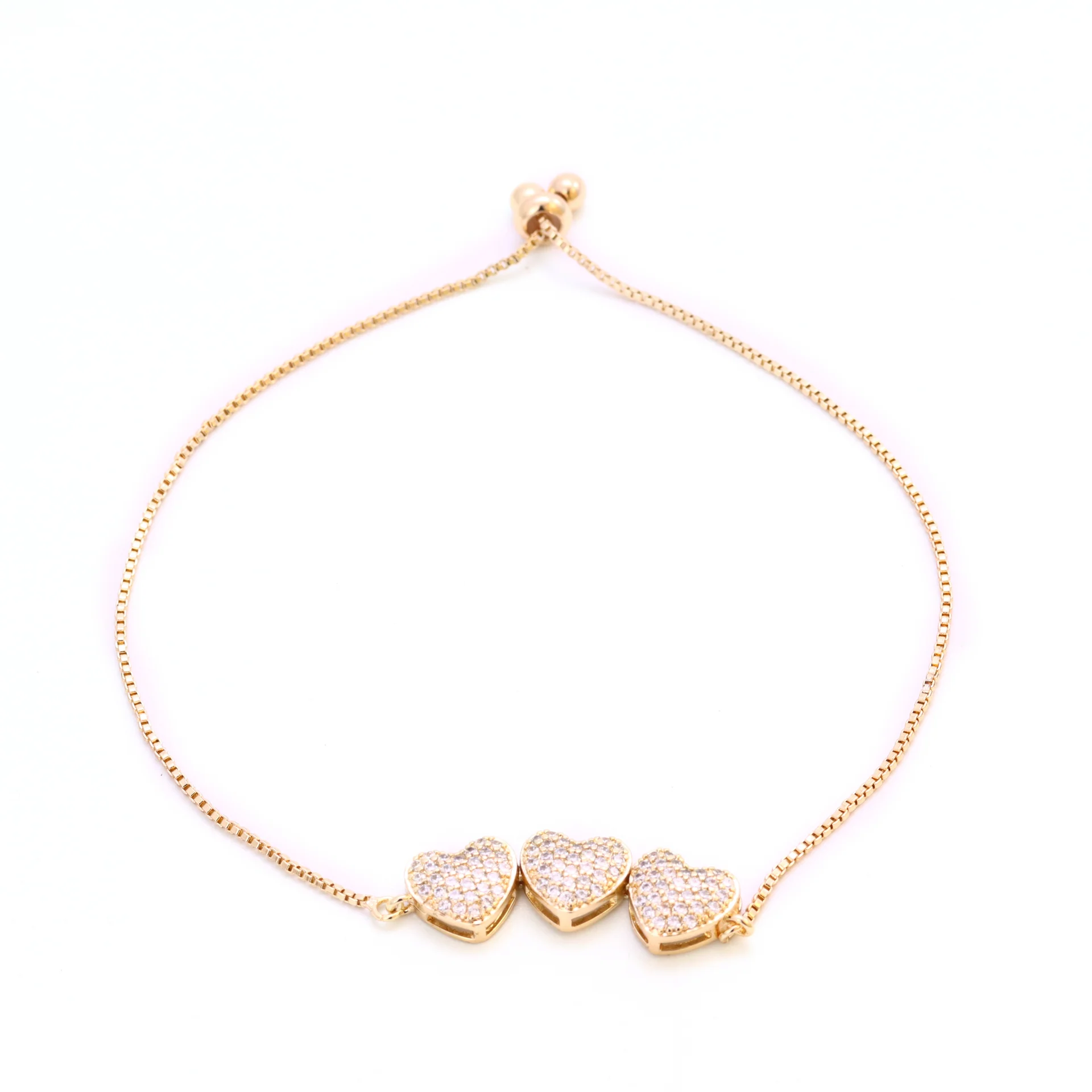 Pulseira 3 Corações Cravejados