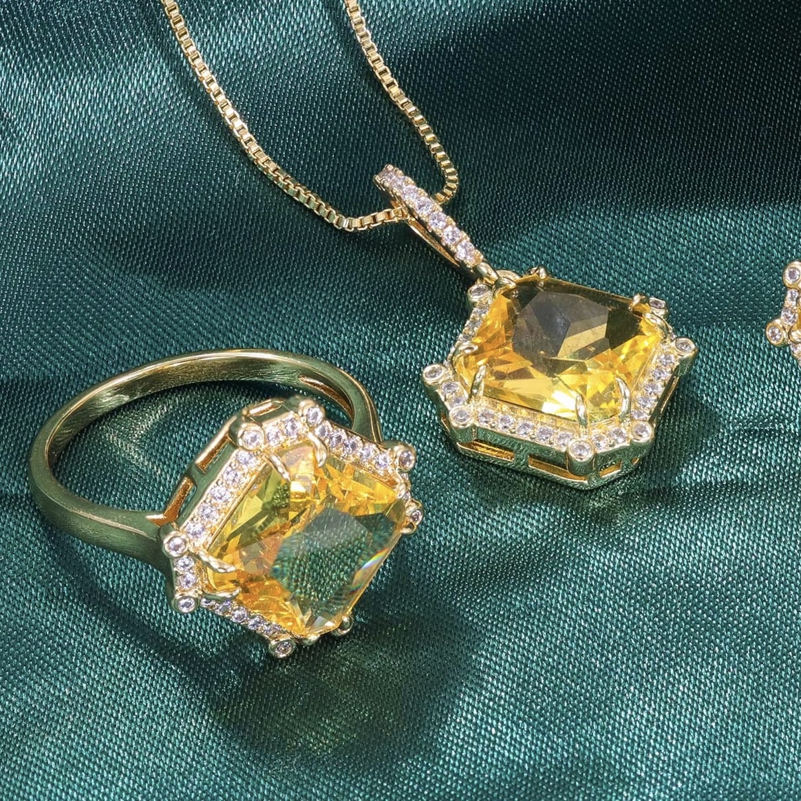 Conjunto Yellow – Colar e Anel com Zircônia Amarela