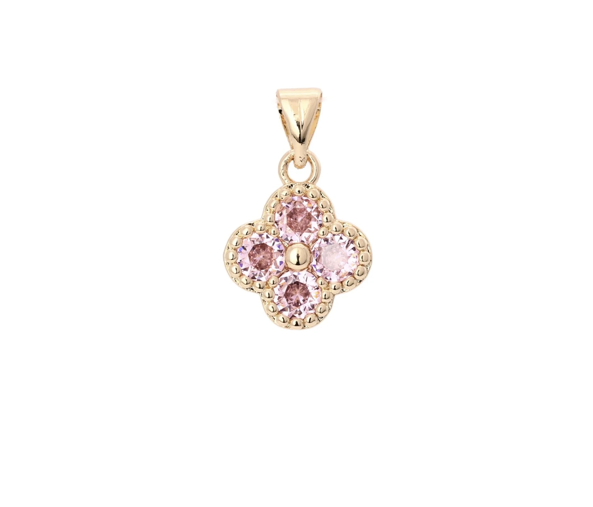 Pingente Trevo Cravejado Rosa