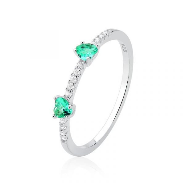 ANEL PRATA 925 FININHO, PEDRAS CORAÇÃO - GREEN