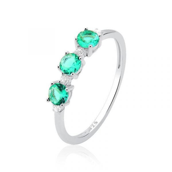 ANEL PRATA 925 APARADOR, PEDRAS REDONDAS - GREEN