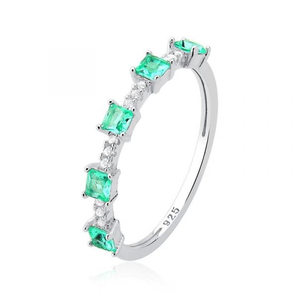 ANEL PRATA 925 FININHO, PEDRAS CARRÊ - GREEN