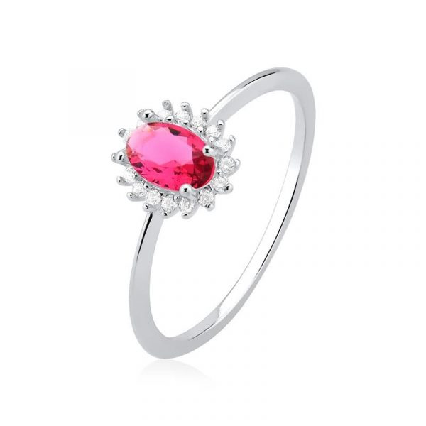 ANEL PRATA 925 OVAL COM PEDRAS AO REDOR - RUBY