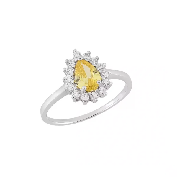 Anel cravejado gota yellow – Prata 925 com Banho de Ródio
