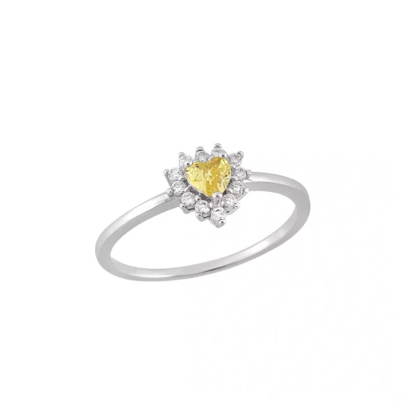 Anel Coração Cravejado yellow – Prata 925 com Banho de Ródio