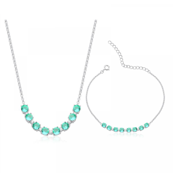 GARGANTILHA PRATA 925 PEDRAS GREEN - 42+5CM  & PULSEIRA PRATA 925 PEDRAS GREEN - 15+5CM