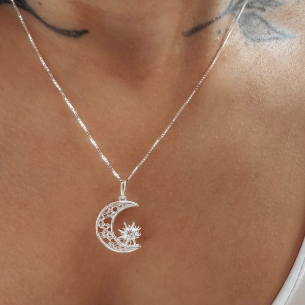 colar prata 925 lua e sol